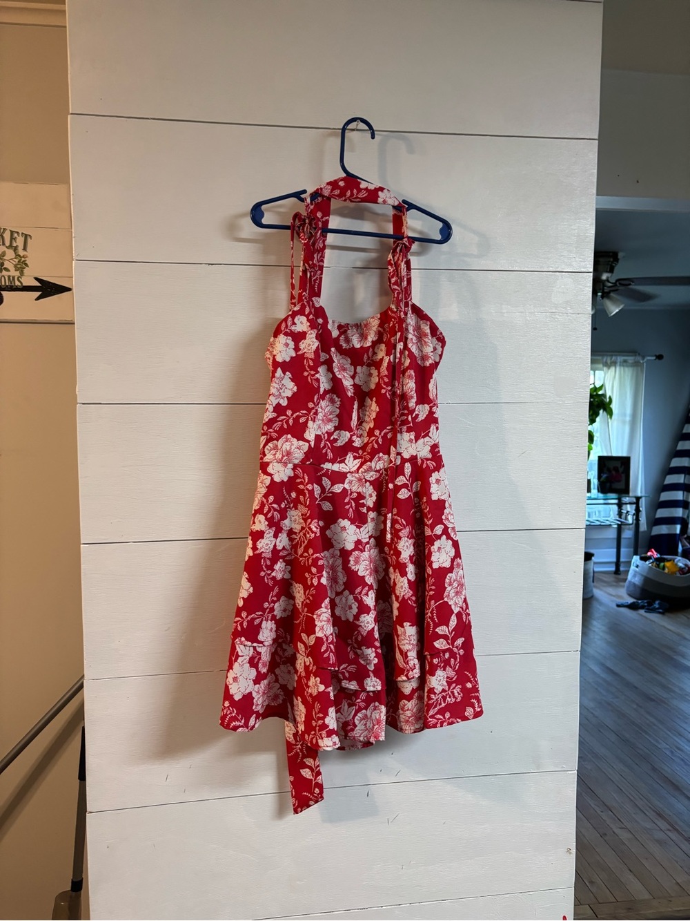 Red Floral Tie-Shoulder Girls' Dress